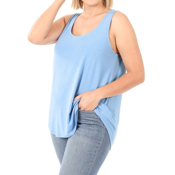 Zenana Spring Blue Plus Sleeveless Round Hem Top - Picture 3 of 3